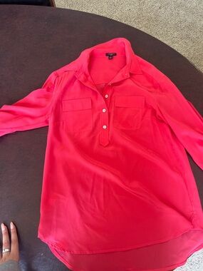 Ann Taylor Bright Coral-Pink Button Pullover Blouse